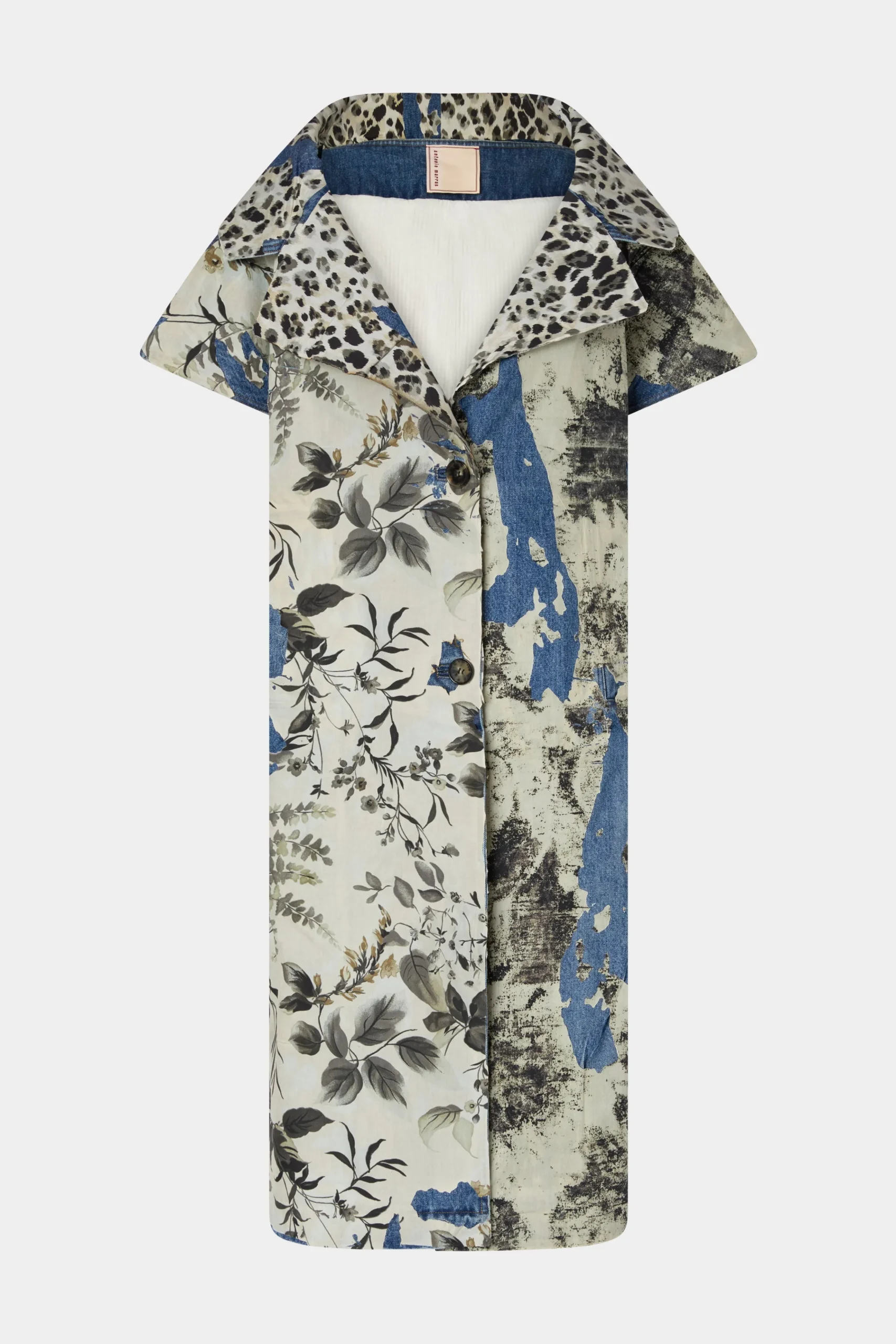 Cappotto in Denim Stampa Tropicale