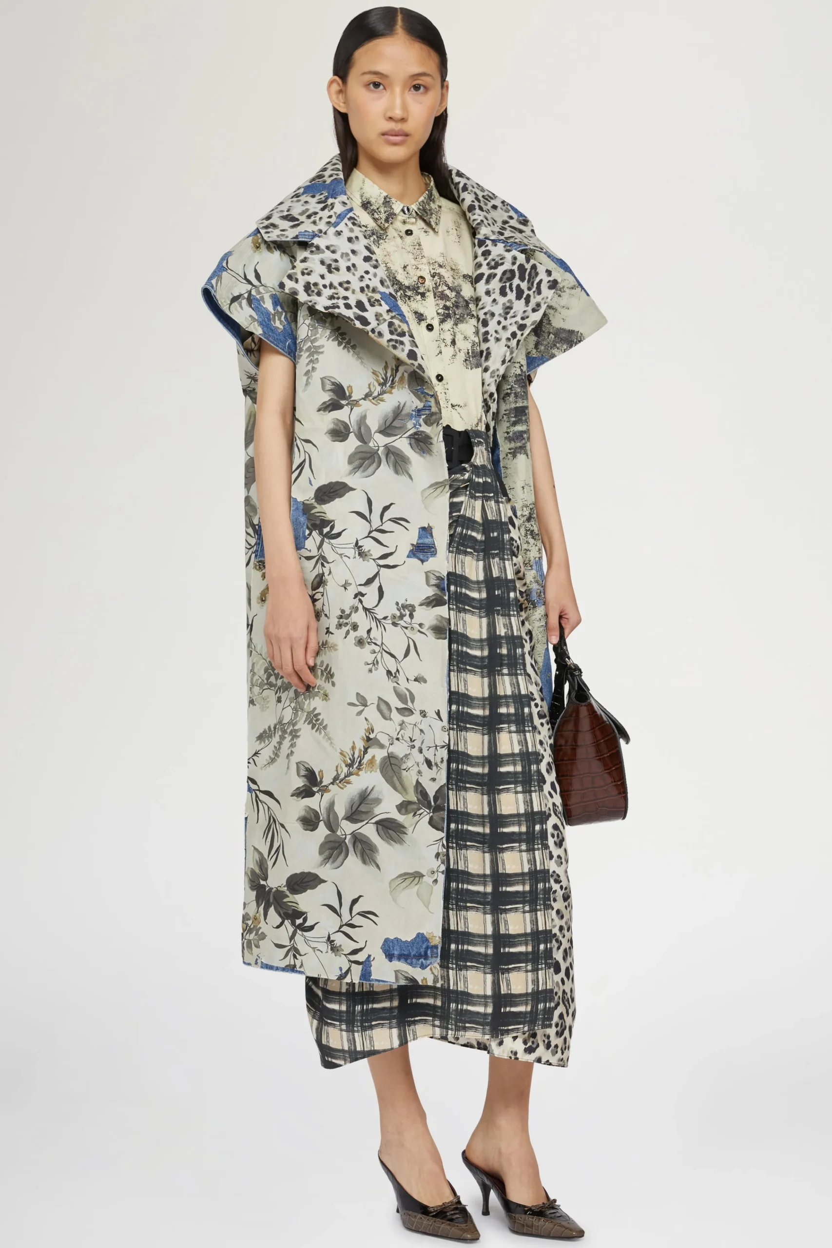 Cappotto in Denim Stampa Tropicale