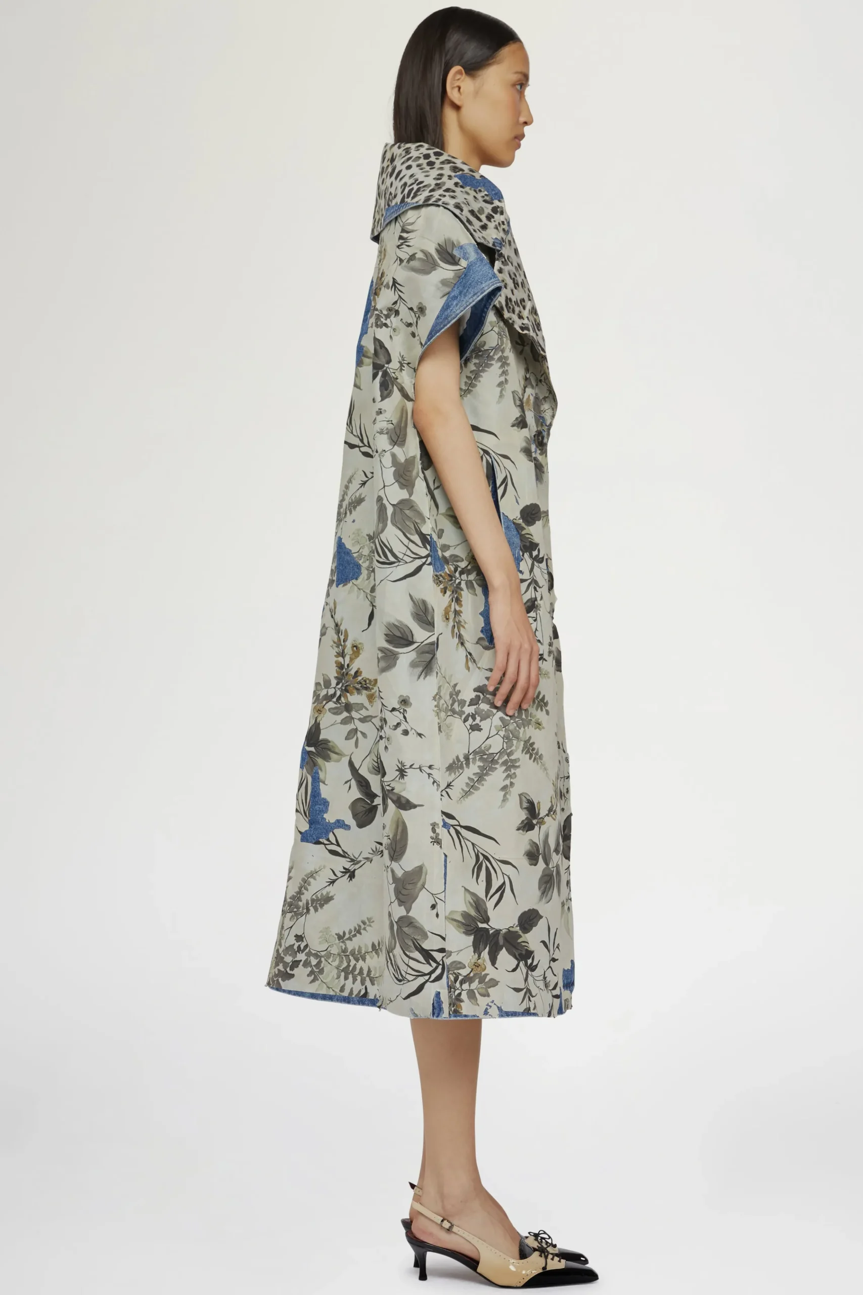 Cappotto in Denim Stampa Tropicale