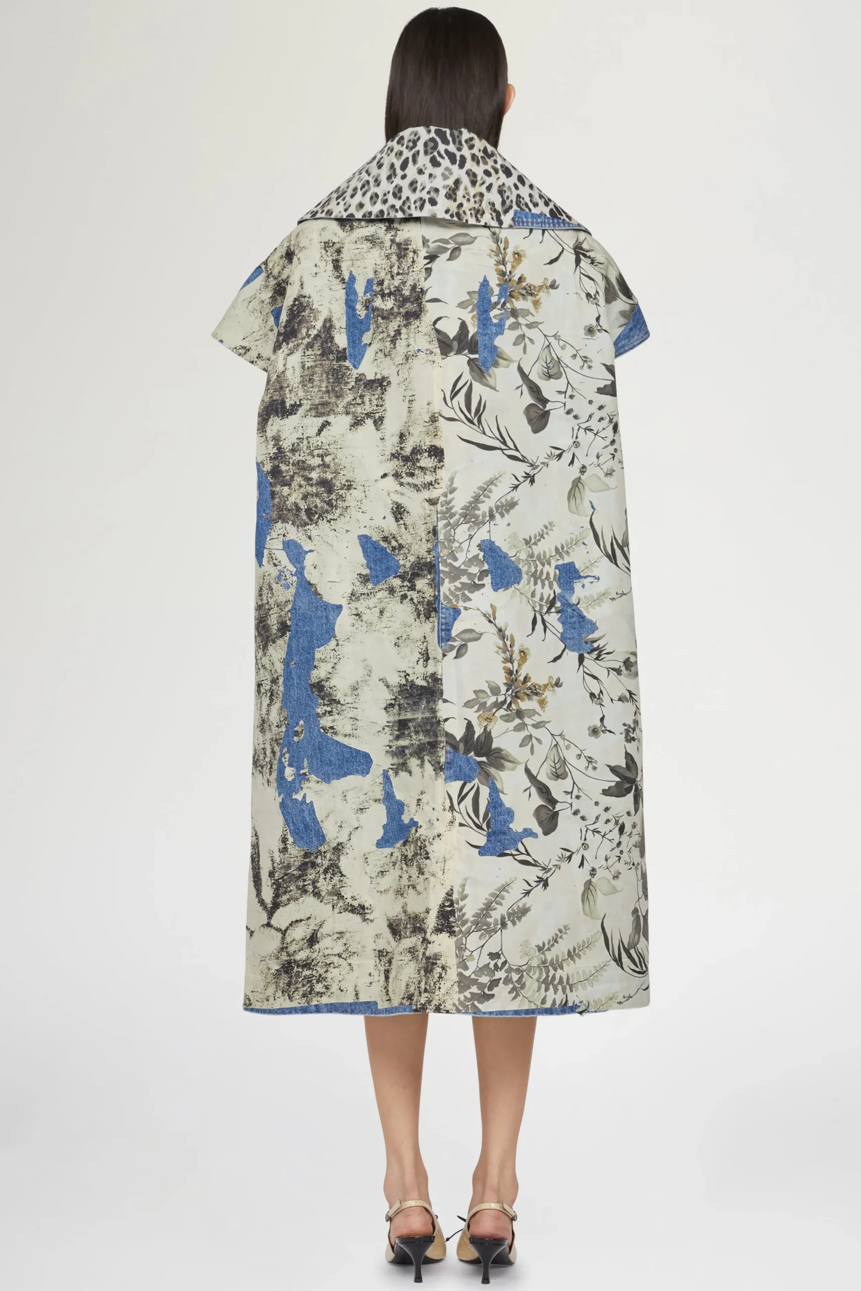 Cappotto in Denim Stampa Tropicale