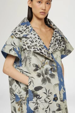 Cappotto in Denim Stampa Tropicale