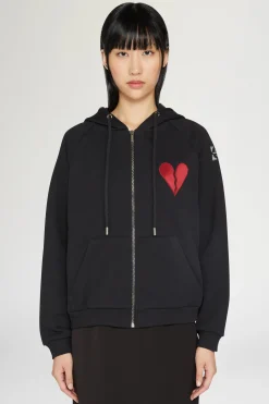 Felpa con cappuccio con cuore spezzato e cerniera