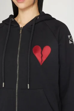 Felpa con cappuccio con cuore spezzato e cerniera
