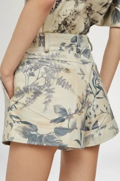 Pantaloncini di Pelle Stampa Tropicale