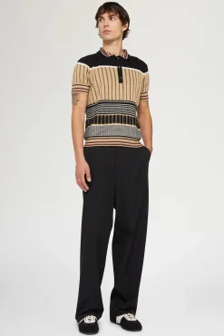 Polo in Maglia Beige & Nera