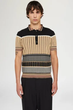 Polo in Maglia Beige & Nera