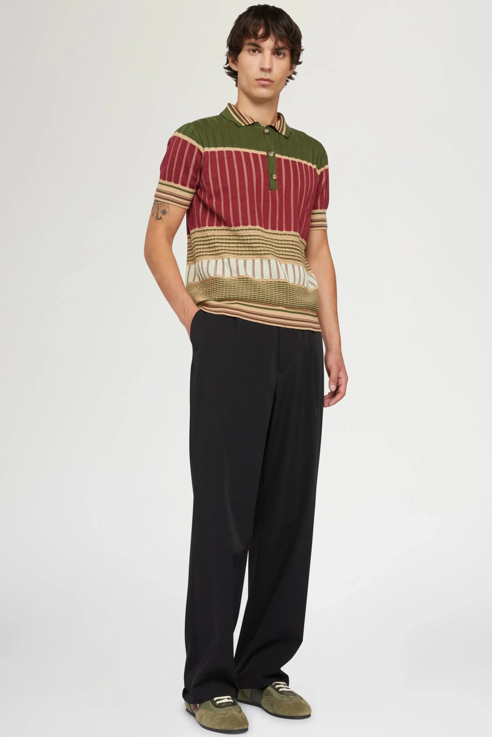 Polo in Maglia Rossa e Verde