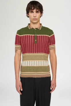 Polo in Maglia Rossa e Verde
