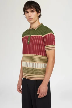 Polo in Maglia Rossa e Verde